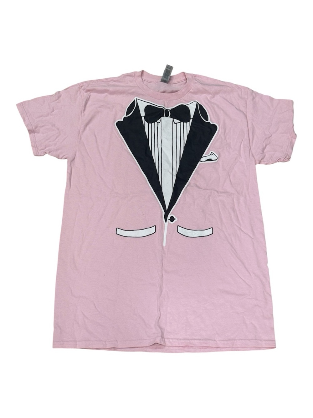 Pink Tee with Black & White Tuxedo Graphic
